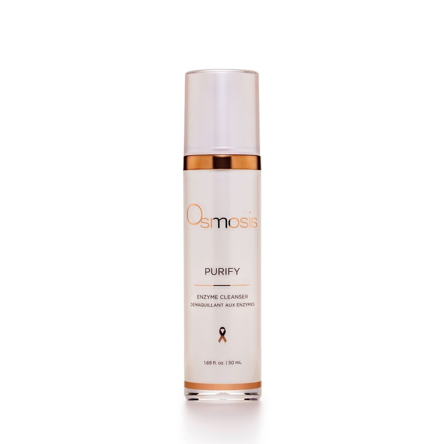 pearl bottle of purify cleanser by osmosis displayed on white background